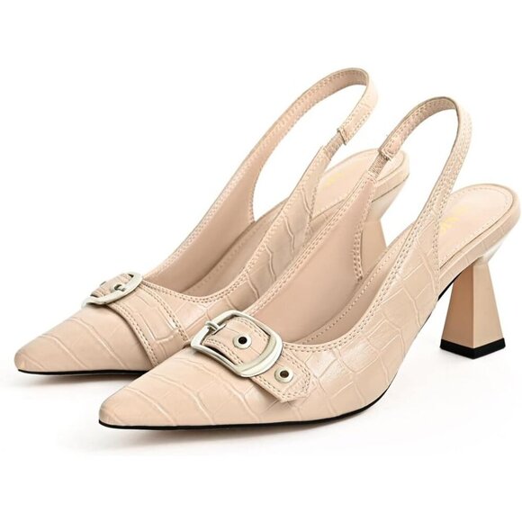 🆕 Apricot Synthetic Slingback Kitten Heels Women Pointed Toe Pumps Dress Shoes - Picture 3 of 13